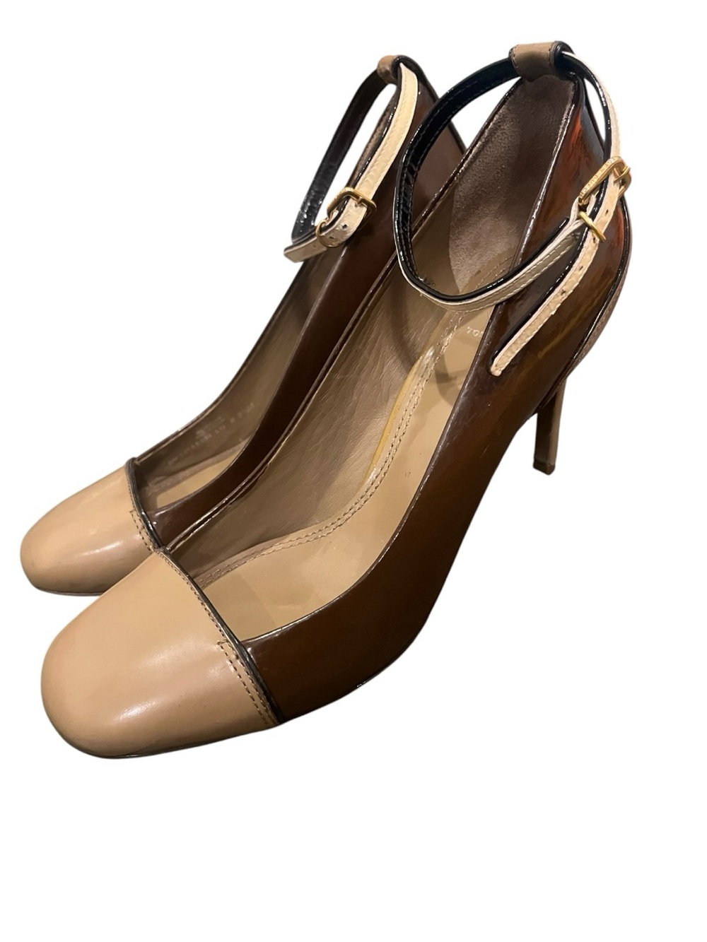Tory Burch Two-Tone Leather Cap-Toe Ankle-Strap Pumps 8.5